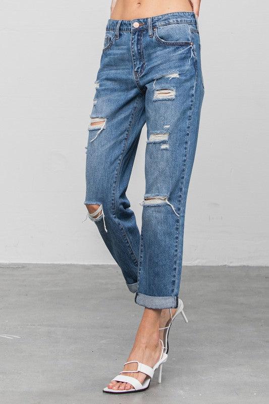 Ripped Boyfriend Jeans - Lucianne Boutique