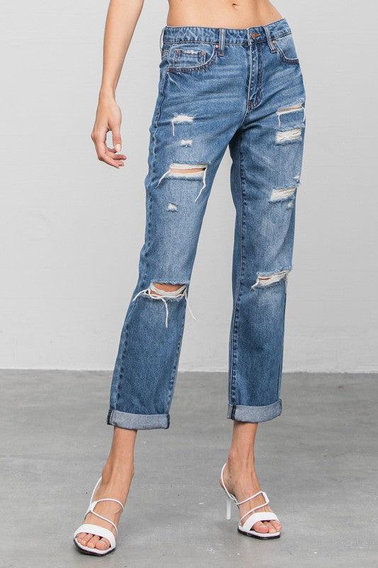 Ripped Boyfriend Jeans - Lucianne Boutique