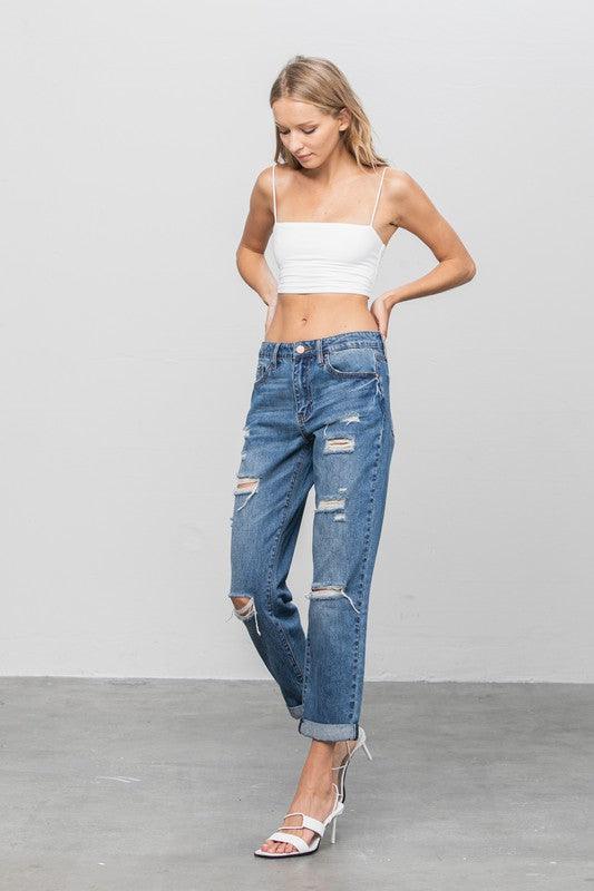 Ripped Boyfriend Jeans - Lucianne Boutique