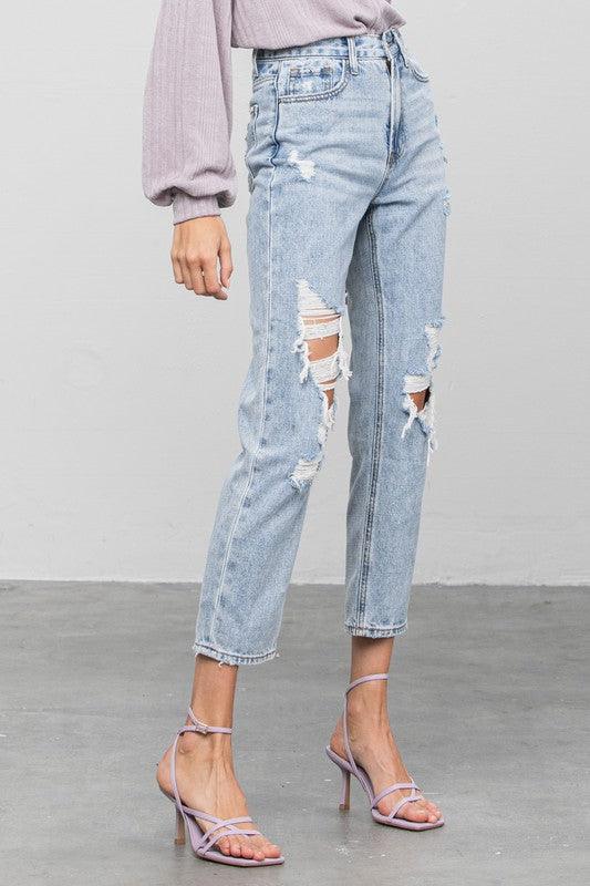 High Rise Ripped Girlfriend Jeans - Lucianne Boutique
