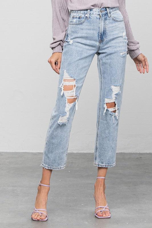 High Rise Ripped Girlfriend Jeans - Lucianne Boutique