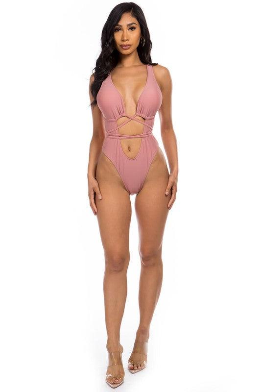 ONE-PIECE OPEN CUT FRONT WITH STRING WRAPPING - Lucianne Boutique