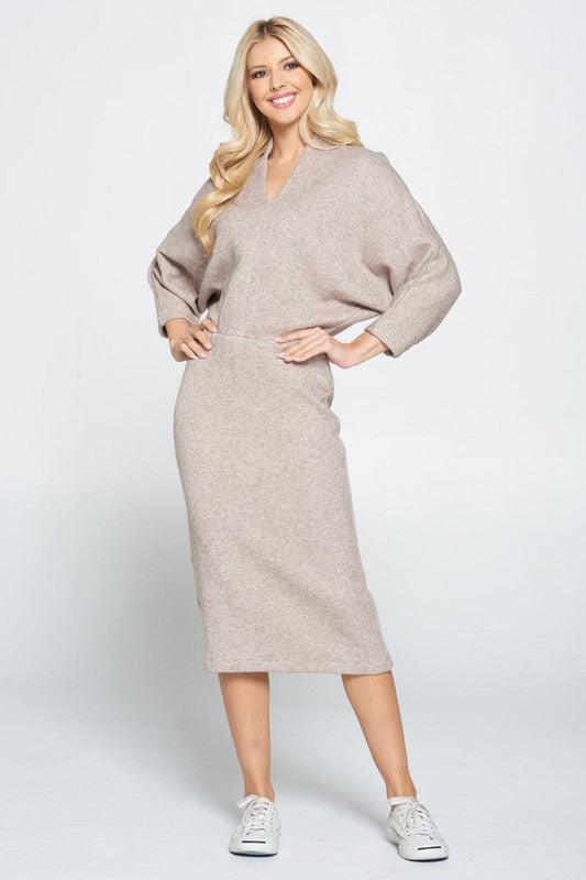 Sweater Knit Dolman Sleeve Midi Dress - Lucianne Boutique
