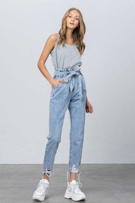 Super High Waisted Paper Bag Slouch Jeans