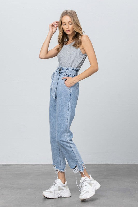 Super High Waisted Paper Bag Slouch Jeans