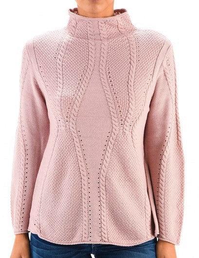 Mock Neck Cable Knitted Tunic Pullover Sweater - Lucianne Boutique