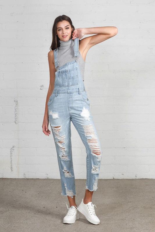 HEAVY DISTRESSED STRAIGHT FIT OVERALL - Lucianne Boutique