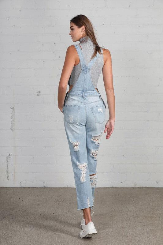 High Waist Heavy Distressed Straight Overalls - Lucianne Boutique