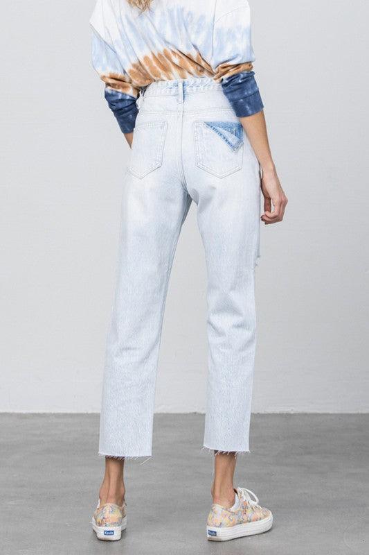 High Waist Ripped Raw Hem Crop Straight Jeans - Lucianne Boutique