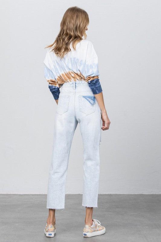 High Waist Ripped Raw Hem Crop Straight Jeans - Lucianne Boutique