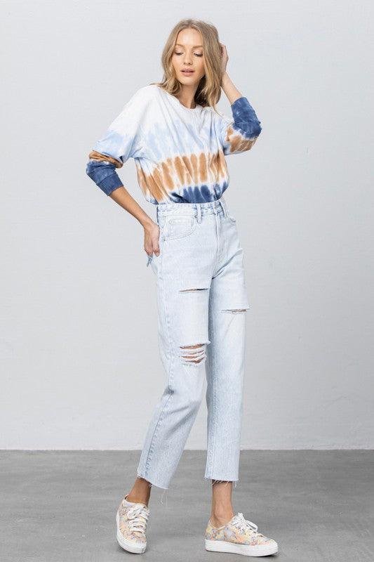 High Waist Ripped Raw Hem Crop Straight Jeans - Lucianne Boutique