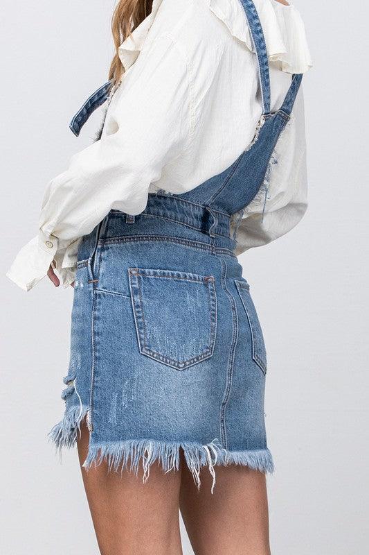 FRAYED DETAIL OVERALL SKIRT - Lucianne Boutique
