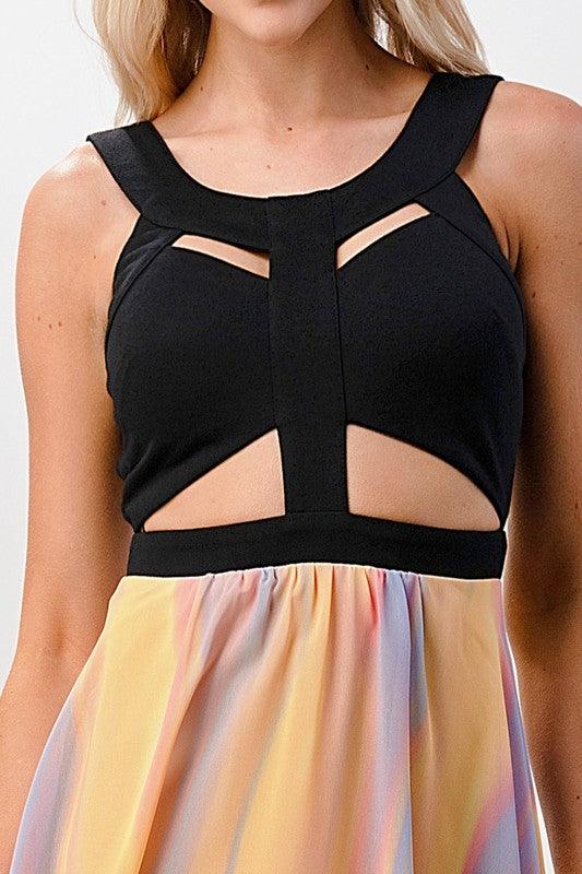 Cutout Detail Color Block High Low Dress - Lucianne Boutique