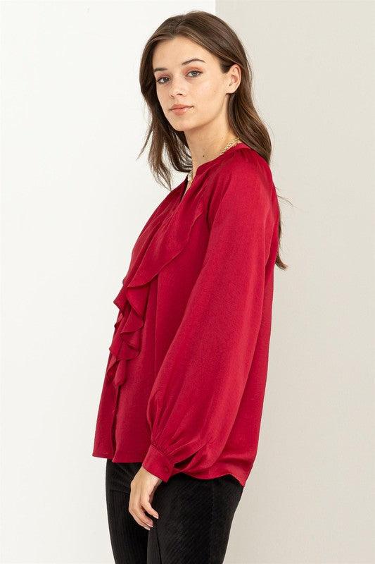 TRY TO KEEP UP LONG SLEEVE RUFFLED BLOUSE - Lucianne Boutique