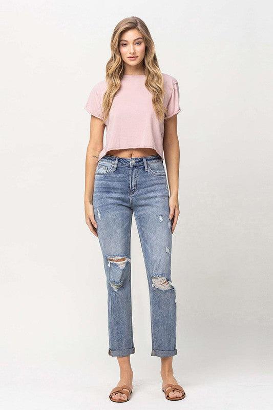 DISTRESSED STRETCH BOYFRIEND - Lucianne Boutique