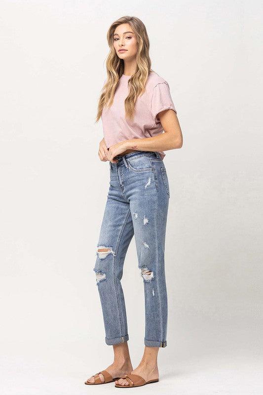 DISTRESSED STRETCH BOYFRIEND - Lucianne Boutique