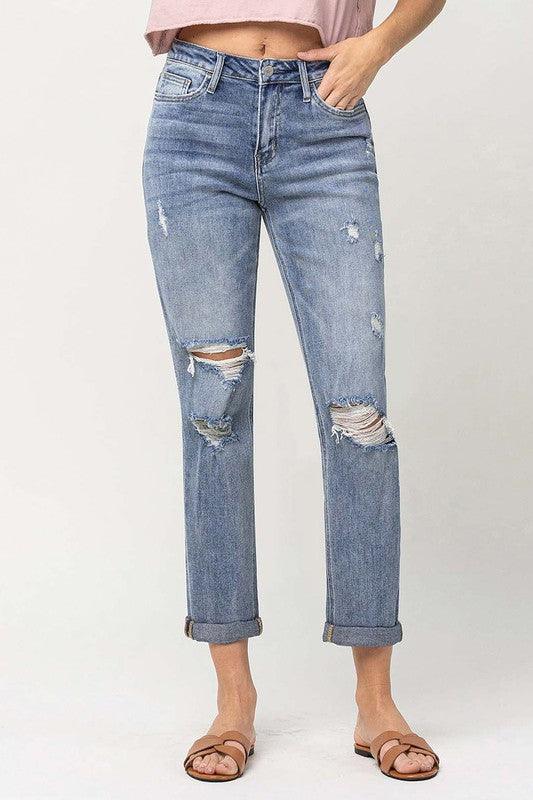 DISTRESSED STRETCH BOYFRIEND - Lucianne Boutique