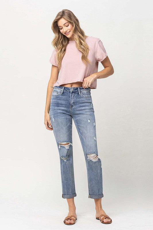 DISTRESSED STRETCH BOYFRIEND - Lucianne Boutique