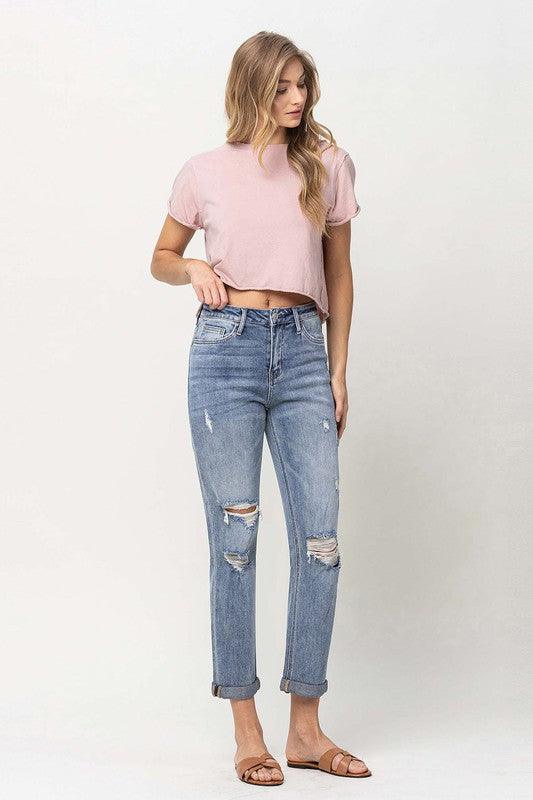 DISTRESSED STRETCH BOYFRIEND - Lucianne Boutique