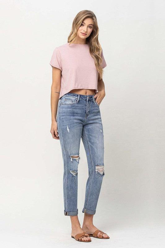 DISTRESSED STRETCH BOYFRIEND - Lucianne Boutique