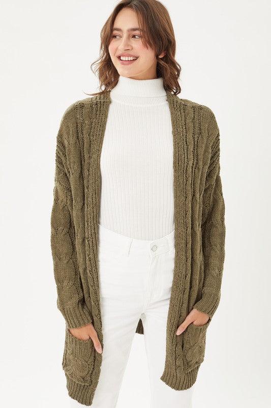 Chenille Cable Knit Oversized Open Front Cardigan - Lucianne Boutique