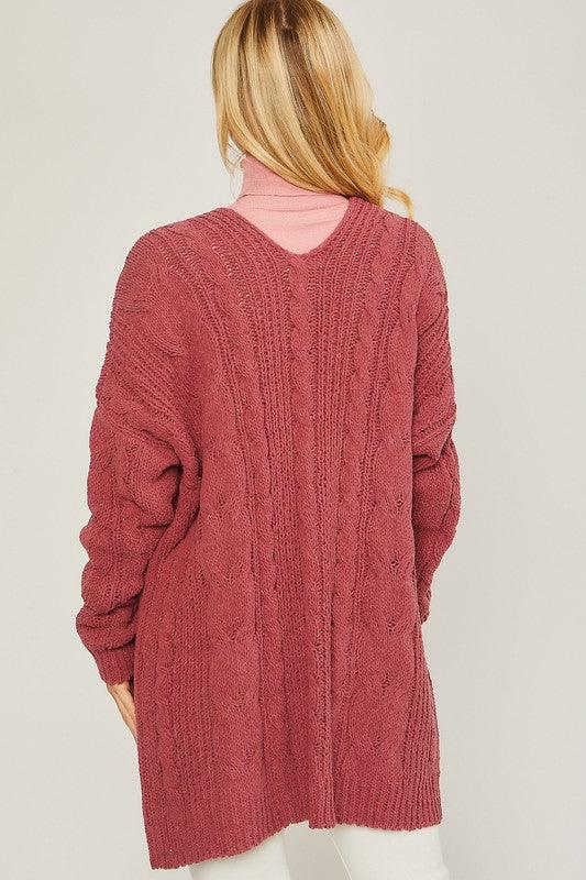 Chenille Cable Knit Oversized Open Front Cardigan - Lucianne Boutique