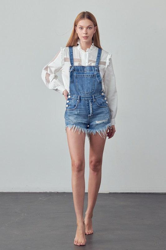 Frayed Overall Romper - Lucianne Boutique
