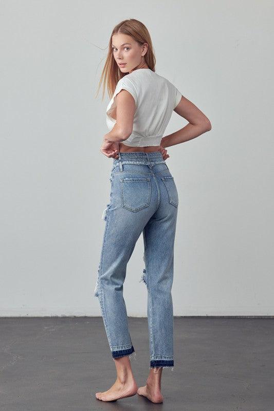 High Rise Double Waistband Released Hem Jeans - Lucianne Boutique