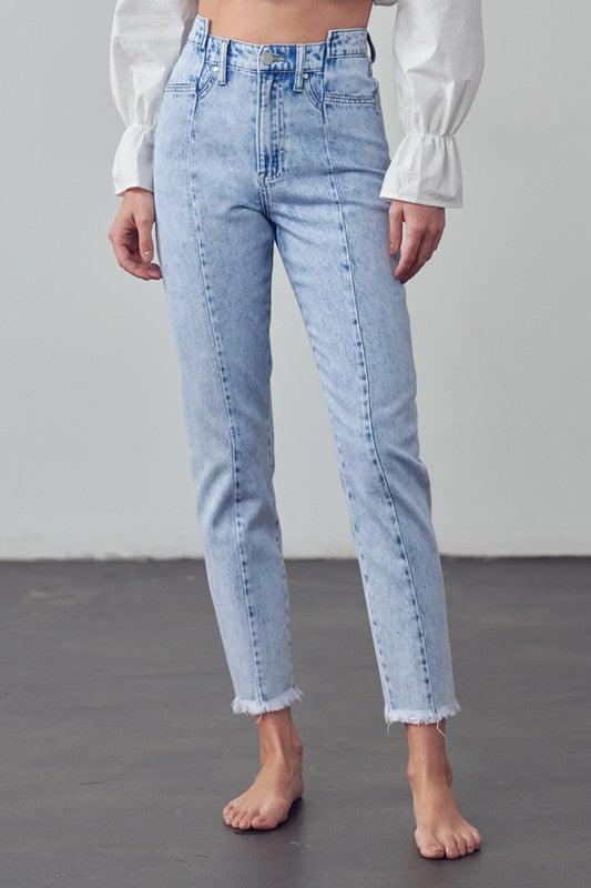 High Waist Frayed Tapered Jeans - Lucianne Boutique