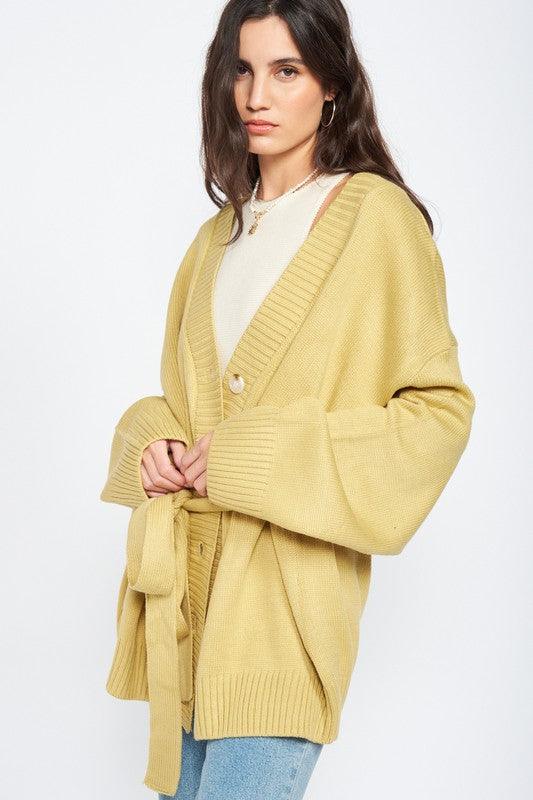 OVERSIZED CARDIGAN WITH WAIST TIE - Lucianne Boutique