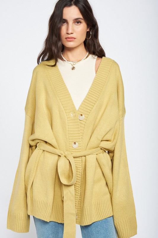 OVERSIZED CARDIGAN WITH WAIST TIE - Lucianne Boutique
