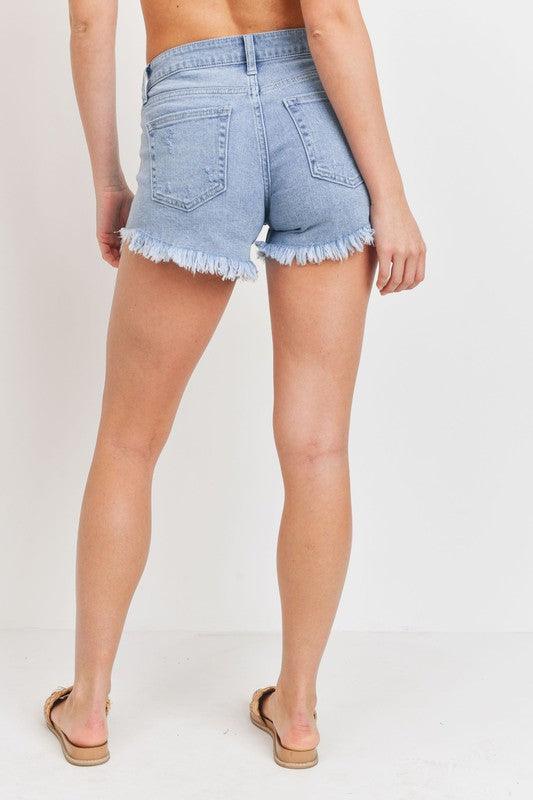 CURVED FRAY HEM JEAN SHORTS - Lucianne Boutique