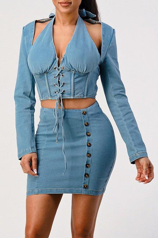 Denim top and skirt set - Lucianne Boutique