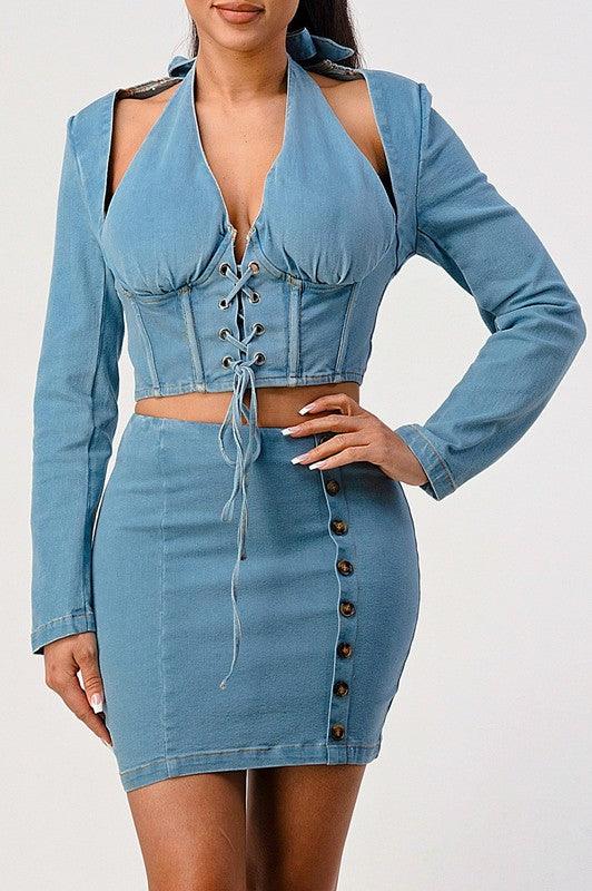 Denim top and skirt set - Lucianne Boutique