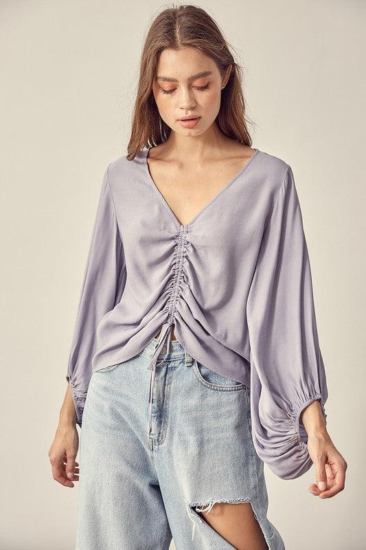 FRONT TIE SHIRRING TOP - Lucianne Boutique