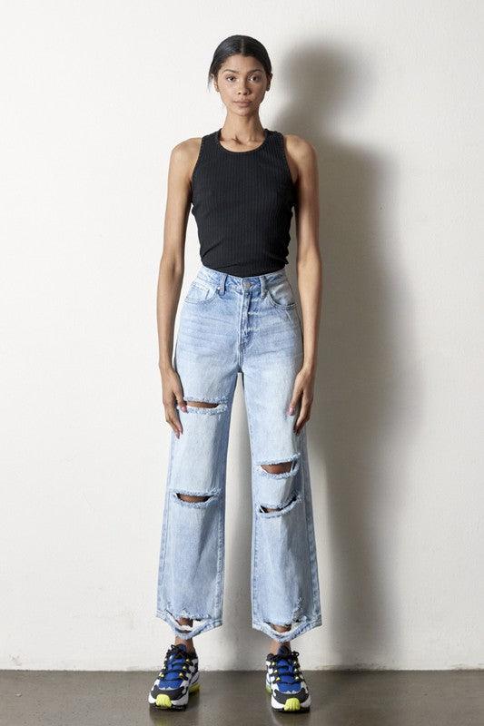 Destroyed Straight Jeans - Lucianne Boutique