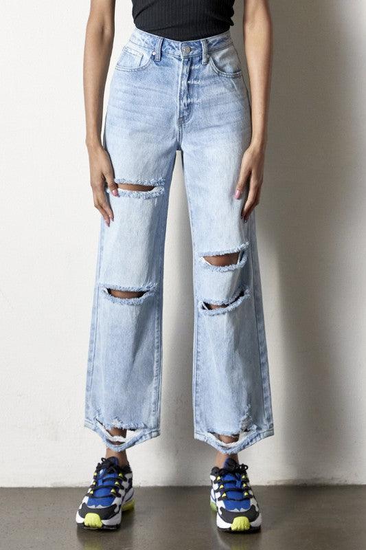 Destroyed Straight Jeans - Lucianne Boutique