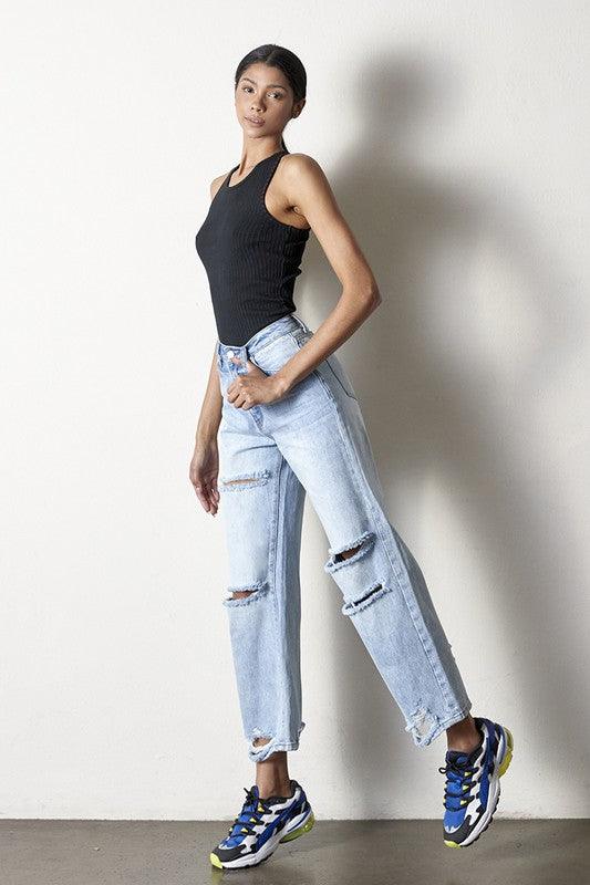 Destroyed Straight Jeans - Lucianne Boutique