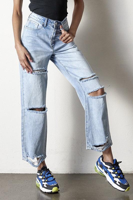 Destroyed Straight Jeans - Lucianne Boutique