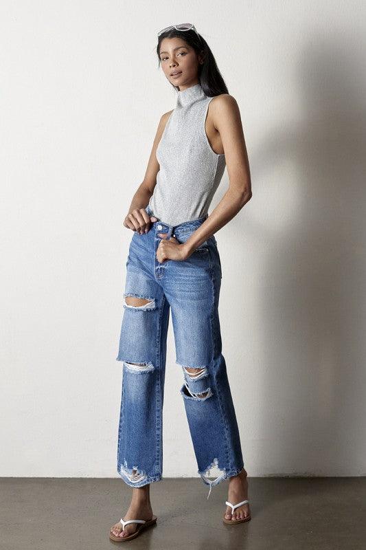 Destroyed Straight Jeans - Lucianne Boutique