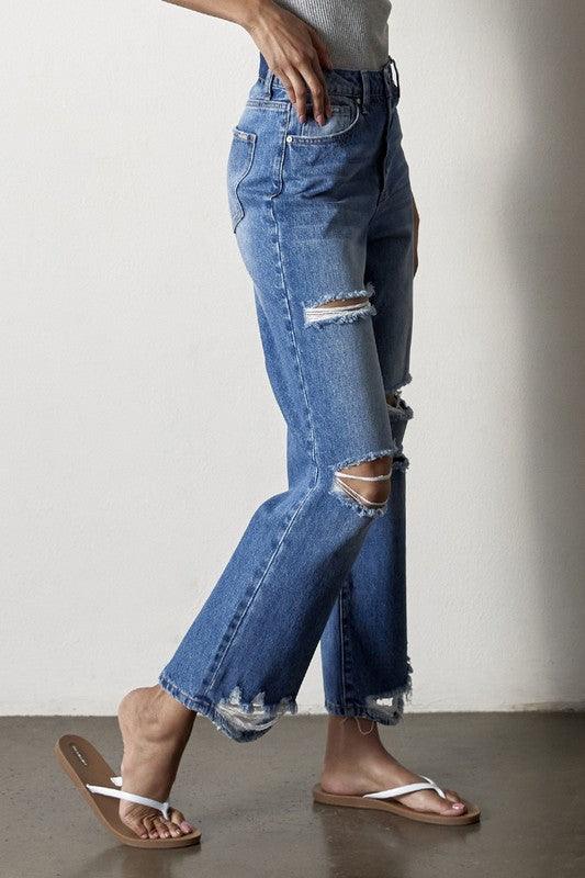 Destroyed Straight Jeans - Lucianne Boutique