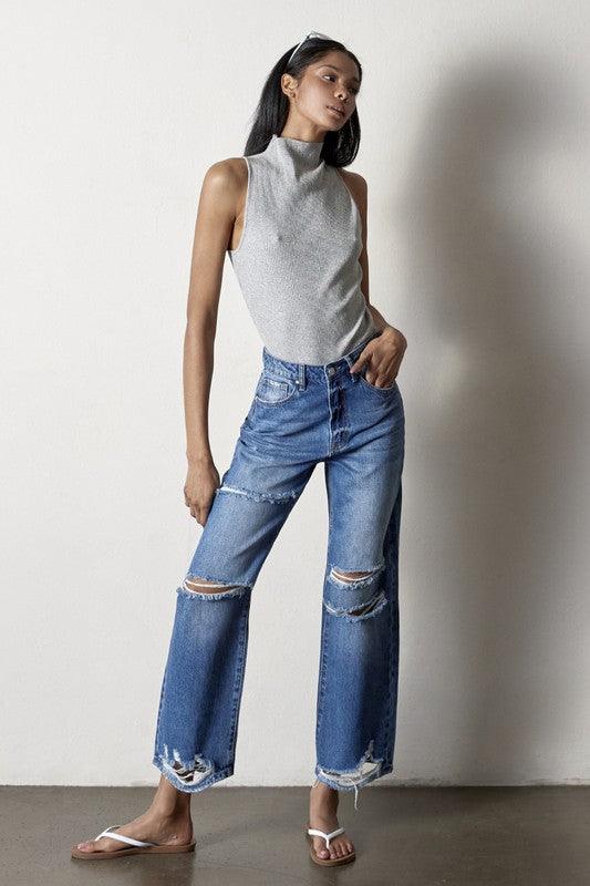 Destroyed Straight Jeans - Lucianne Boutique