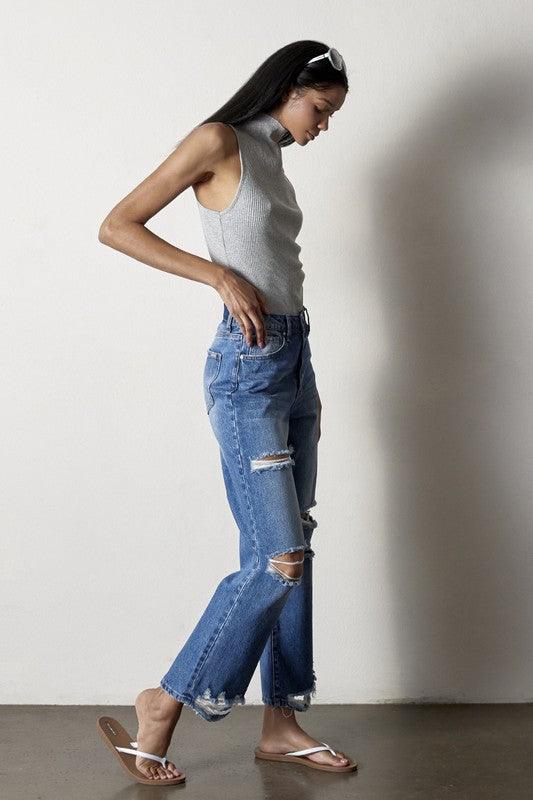 Destroyed Straight Jeans - Lucianne Boutique