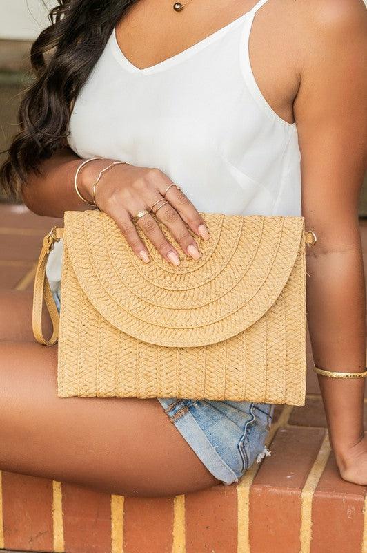 Straw Foldover Convertible Clutch - Lucianne Boutique
