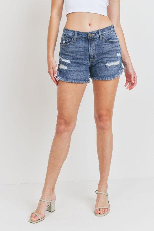 CURVED FRAY HEM JEAN SHORTS - Lucianne Boutique