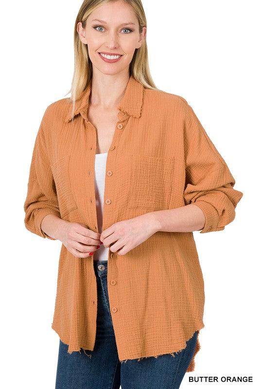 OVERSIZED RAW EDGE SHIRT - Lucianne Boutique