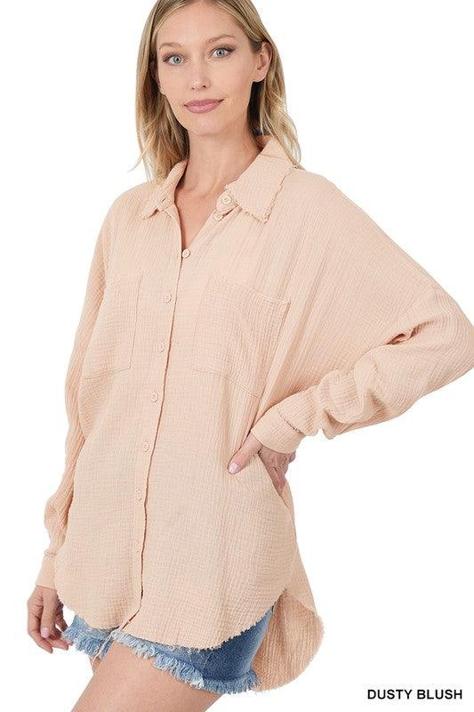 OVERSIZED RAW EDGE SHIRT - Lucianne Boutique