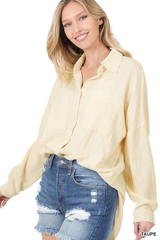 OVERSIZED RAW EDGE SHIRT - Lucianne Boutique