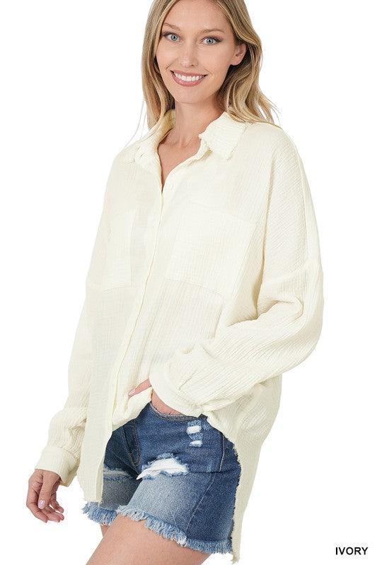 OVERSIZED RAW EDGE SHIRT - Lucianne Boutique