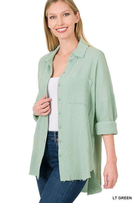 OVERSIZED RAW EDGE SHIRT - Lucianne Boutique